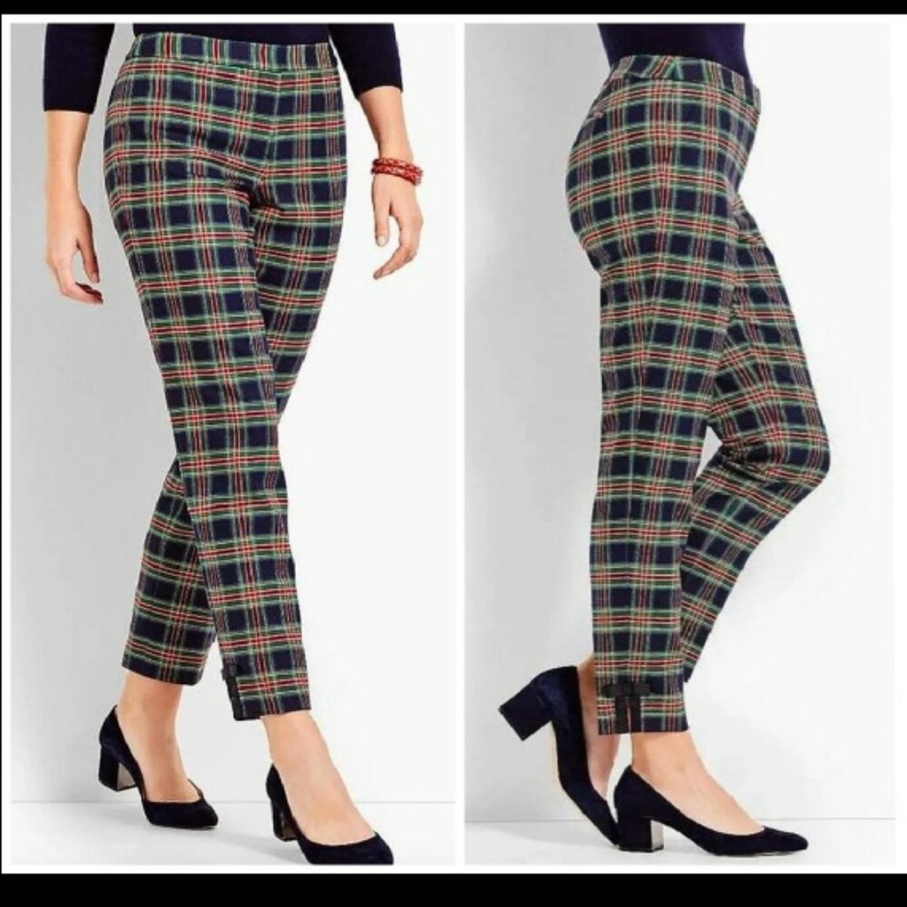 Talbots Navy Red Green Tartan Ankle Bow Pants Sz 20W